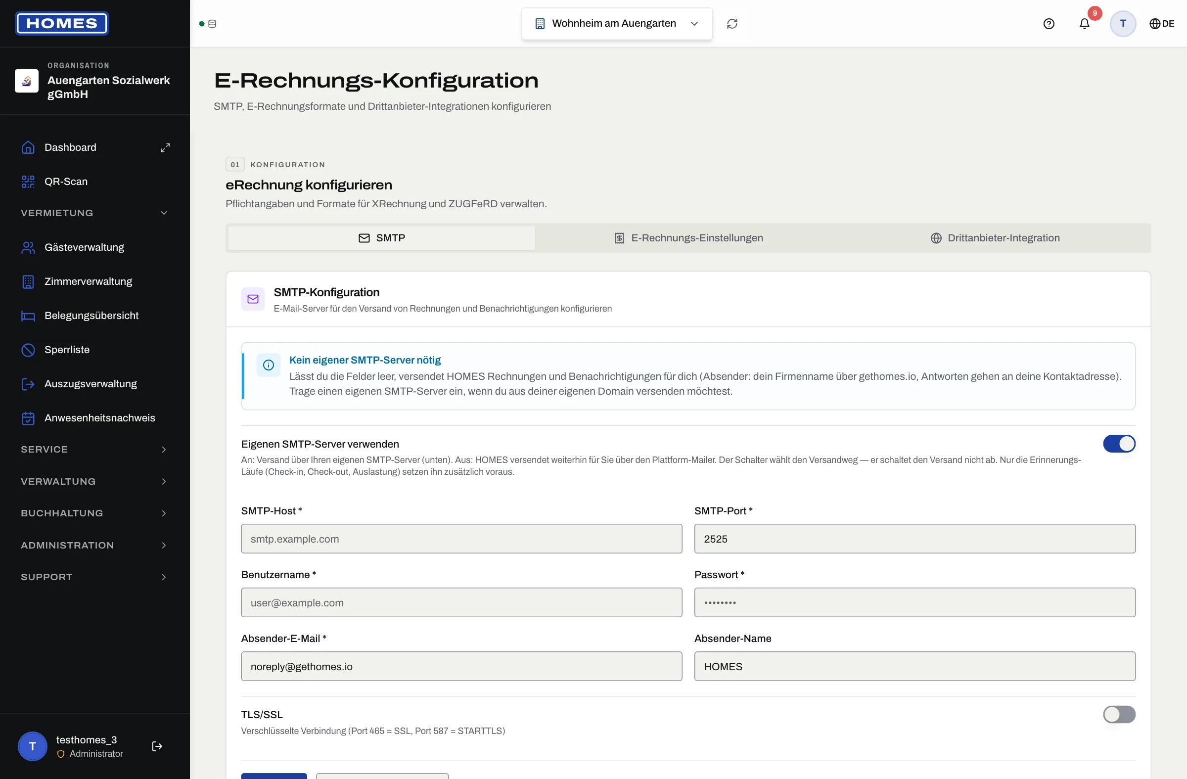 eRechnung- und GoBD-Konfigurations-Maske mit Compliance-Optionen